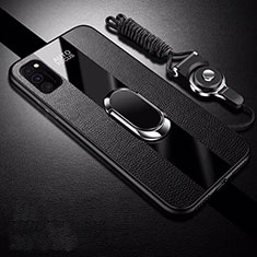 Soft Silicone Gel Leather Snap On Case Cover with Magnetic Finger Ring Stand T01 for Huawei Honor View 30 Pro 5G Black