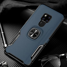 Soft Silicone Gel Leather Snap On Case Cover with Magnetic Finger Ring Stand T01 for Huawei Mate 20 Blue