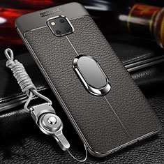 Soft Silicone Gel Leather Snap On Case Cover with Magnetic Finger Ring Stand T01 for Huawei Mate 20 Pro Gray