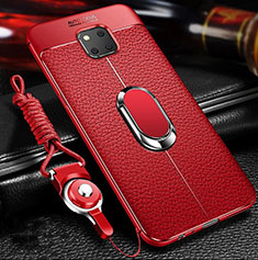 Soft Silicone Gel Leather Snap On Case Cover with Magnetic Finger Ring Stand T01 for Huawei Mate 20 Pro Red