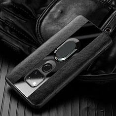 Soft Silicone Gel Leather Snap On Case Cover with Magnetic Finger Ring Stand T01 for Huawei Mate 20 X 5G Black