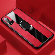 Soft Silicone Gel Leather Snap On Case Cover with Magnetic Finger Ring Stand T01 for Huawei Nova 6 5G Red