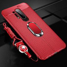 Soft Silicone Gel Leather Snap On Case Cover with Magnetic Finger Ring Stand T01 for OnePlus 8 Pro Red