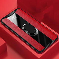 Soft Silicone Gel Leather Snap On Case Cover with Magnetic Finger Ring Stand T01 for Oppo Find X Red