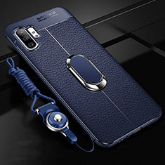 Soft Silicone Gel Leather Snap On Case Cover with Magnetic Finger Ring Stand T01 for Samsung Galaxy Note 10 Plus 5G Blue
