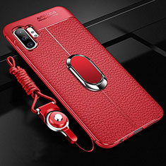 Soft Silicone Gel Leather Snap On Case Cover with Magnetic Finger Ring Stand T01 for Samsung Galaxy Note 10 Plus 5G Red