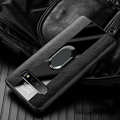 Soft Silicone Gel Leather Snap On Case Cover with Magnetic Finger Ring Stand T01 for Samsung Galaxy S10 5G Black