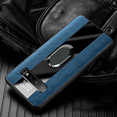 Soft Silicone Gel Leather Snap On Case Cover with Magnetic Finger Ring Stand T01 for Samsung Galaxy S10 Blue