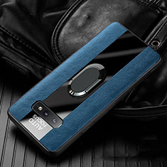 Soft Silicone Gel Leather Snap On Case Cover with Magnetic Finger Ring Stand T01 for Samsung Galaxy S10e Blue