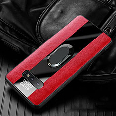 Soft Silicone Gel Leather Snap On Case Cover with Magnetic Finger Ring Stand T01 for Samsung Galaxy S10e Red