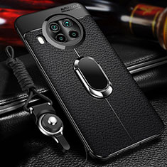 Soft Silicone Gel Leather Snap On Case Cover with Magnetic Finger Ring Stand T01 for Xiaomi Mi 10i 5G Black