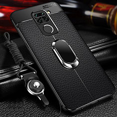 Soft Silicone Gel Leather Snap On Case Cover with Magnetic Finger Ring Stand T01 for Xiaomi Redmi 10X 4G Black