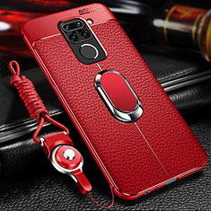 Soft Silicone Gel Leather Snap On Case Cover with Magnetic Finger Ring Stand T01 for Xiaomi Redmi 10X 4G Red
