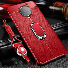 Soft Silicone Gel Leather Snap On Case Cover with Magnetic Finger Ring Stand T01 for Xiaomi Redmi K30 Pro Zoom Red