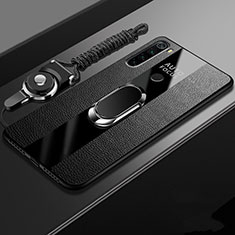 Soft Silicone Gel Leather Snap On Case Cover with Magnetic Finger Ring Stand T01 for Xiaomi Redmi Note 8 (2021) Black