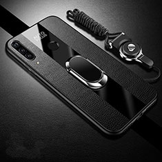 Soft Silicone Gel Leather Snap On Case Cover with Magnetic Finger Ring Stand T02 for Huawei Honor 20i Black