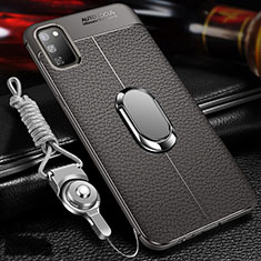 Soft Silicone Gel Leather Snap On Case Cover with Magnetic Finger Ring Stand T02 for Huawei Honor View 30 Pro 5G Gray