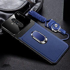 Soft Silicone Gel Leather Snap On Case Cover with Magnetic Finger Ring Stand T02 for Huawei Mate 20 Lite Blue