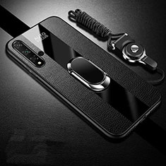 Soft Silicone Gel Leather Snap On Case Cover with Magnetic Finger Ring Stand T02 for Huawei Nova 5 Pro Black