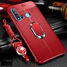Soft Silicone Gel Leather Snap On Case Cover with Magnetic Finger Ring Stand T02 for Huawei Nova 5i Red