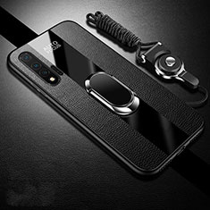 Soft Silicone Gel Leather Snap On Case Cover with Magnetic Finger Ring Stand T02 for Huawei Nova 6 5G Black