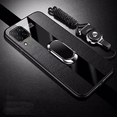 Soft Silicone Gel Leather Snap On Case Cover with Magnetic Finger Ring Stand T02 for Huawei Nova 6 SE Black