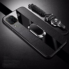 Soft Silicone Gel Leather Snap On Case Cover with Magnetic Finger Ring Stand T02 for Huawei Nova 7i Black