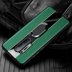 Soft Silicone Gel Leather Snap On Case Cover with Magnetic Finger Ring Stand T02 for OnePlus 8 Pro Green