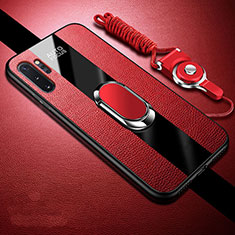 Soft Silicone Gel Leather Snap On Case Cover with Magnetic Finger Ring Stand T02 for Samsung Galaxy Note 10 Plus 5G Red