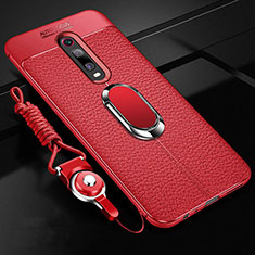 Soft Silicone Gel Leather Snap On Case Cover with Magnetic Finger Ring Stand T02 for Xiaomi Mi 9T Pro Red