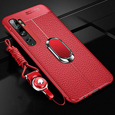 Soft Silicone Gel Leather Snap On Case Cover with Magnetic Finger Ring Stand T02 for Xiaomi Mi Note 10 Pro Red