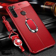 Soft Silicone Gel Leather Snap On Case Cover with Magnetic Finger Ring Stand T02 for Xiaomi Redmi Note 8 (2021) Red