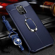 Soft Silicone Gel Leather Snap On Case Cover with Magnetic Finger Ring Stand T03 for Huawei Mate 20 X 5G Blue