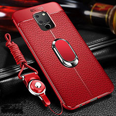 Soft Silicone Gel Leather Snap On Case Cover with Magnetic Finger Ring Stand T03 for Huawei Mate 20 X 5G Red