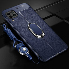 Soft Silicone Gel Leather Snap On Case Cover with Magnetic Finger Ring Stand T03 for Huawei Nova 6 SE Blue