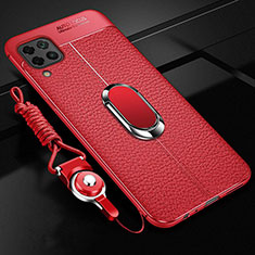 Soft Silicone Gel Leather Snap On Case Cover with Magnetic Finger Ring Stand T03 for Huawei Nova 6 SE Red