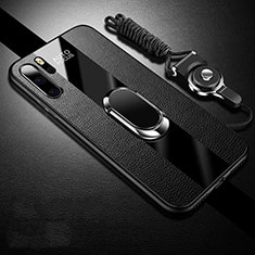 Soft Silicone Gel Leather Snap On Case Cover with Magnetic Finger Ring Stand T03 for Huawei P30 Pro Black
