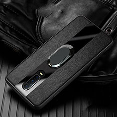 Soft Silicone Gel Leather Snap On Case Cover with Magnetic Finger Ring Stand T03 for Oppo RX17 Pro Black