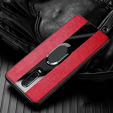 Soft Silicone Gel Leather Snap On Case Cover with Magnetic Finger Ring Stand T03 for Oppo RX17 Pro Red