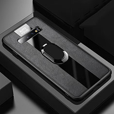 Soft Silicone Gel Leather Snap On Case Cover with Magnetic Finger Ring Stand T03 for Samsung Galaxy S10 5G Black