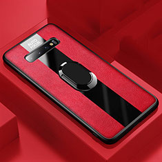 Soft Silicone Gel Leather Snap On Case Cover with Magnetic Finger Ring Stand T03 for Samsung Galaxy S10 5G Red