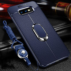 Soft Silicone Gel Leather Snap On Case Cover with Magnetic Finger Ring Stand T03 for Samsung Galaxy S10e Blue