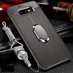 Soft Silicone Gel Leather Snap On Case Cover with Magnetic Finger Ring Stand T03 for Samsung Galaxy S10e Gray