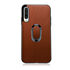 Soft Silicone Gel Leather Snap On Case Cover with Magnetic Finger Ring Stand T03 for Xiaomi Mi A3 Brown