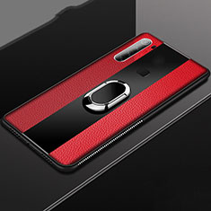 Soft Silicone Gel Leather Snap On Case Cover with Magnetic Finger Ring Stand T03 for Xiaomi Redmi Note 8 (2021) Red
