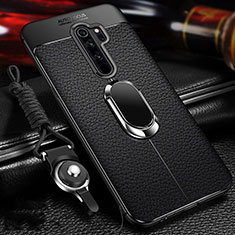 Soft Silicone Gel Leather Snap On Case Cover with Magnetic Finger Ring Stand T03 for Xiaomi Redmi Note 8 Pro Black