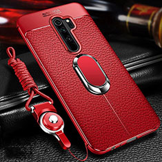 Soft Silicone Gel Leather Snap On Case Cover with Magnetic Finger Ring Stand T03 for Xiaomi Redmi Note 8 Pro Red