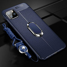 Soft Silicone Gel Leather Snap On Case Cover with Magnetic Finger Ring Stand T04 for Apple iPhone 11 Pro Blue