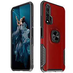 Soft Silicone Gel Leather Snap On Case Cover with Magnetic Finger Ring Stand T04 for Huawei Honor 20 Pro Red