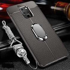 Soft Silicone Gel Leather Snap On Case Cover with Magnetic Finger Ring Stand T04 for Huawei Mate 20 Gray